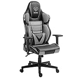 Trisens Gaming Stuhl Chair Racing Chefsessel mit Sportsitz und ergonomsichen 2D-Armlehnen, Farbe:Schwarz/Hellgrau ohne Fußstü