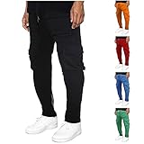 KIMODO Cargo Hosen Herren Freizeithose Athletische Passform Comfort Stretch Vintage Lässige Mehreren Taschen Sporthose Jogginghose Trainingshose mit Geradem Bein (A-Schwarz, XL)