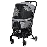 Pawhut Hundewagen Hundebuggy Buggy für Hunde und Katzen Haustierwagen mit Klappfunktion Einkaufstasche Alu Grau 80 x 53 x 101