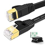 Ethernet-Kabel 10M, Cat 7 Flaches Internetkabel Hochgeschwindigkeits-RJ45-Patchkabel Gigabit 10Gbps 600Mhz/s LAN-Netzwerkkabel mit 20 Kabelclips für PC-Spielkonsole Modemrouter Smart-TV-Patchp