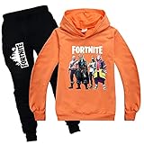 zhaojiexiaodian Sportanzug für Kinder mit 3D-Cartoon-Print,Freizeitpullover für Kinder， Kinder-Hoodie + Hose (Orange, Numeric_160)