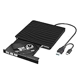 Andylies Externes CD DVD Laufwerk, USB 3.0 USB-C CD RW LesegerrT mit TF Kartenleser und USB Stick Anschluss für Laptop Desktop PC