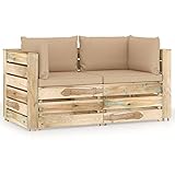 Garten-Palettensofa-Set Loungesofa Gartensofa, Gartenmöbel Palettenmöbel Gartengarnitur Couch, komfortabel langlebig, 2-Sitzer mit Kissen, Grün Imprägniertes H