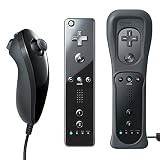 QUMOX Wii Wireless Remote Controller Fernbedienung und Nunchuck Controller mit Silikonhülle und Armband für Wii und Wii U Schw