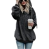 XIANTU Mantel Damen Winter Chic Warm, Teddy Fleece Sweatshirts Womens Casual Double Fuzzy Fluffy Hoodie Einfarbig Elegant Warm Mit Taschen, 1 # Grau., 42