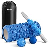 Glymnis Faszienrolle Set Foam Roller 4 in 1 Faszien Set mit Schaumstoffrolle Massageroller Massagebälle für Faszientraining Yoga Sport Fitness Pilates (Blau)