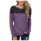 Caixunkun Spitzen Oberteile Damen Langarm lustig Print Langarm Sport Oberteile Damen Langarm Silber metallic Oberteil Damen 80er Jahre Oberteil Damen (Purple XXL)
