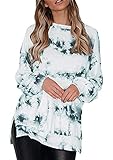 EFOFEI Damen Casual Crewneck Tie Dye Langarmhemd Loose Fit Sweatshirt Pullover Tops Grün 2XL