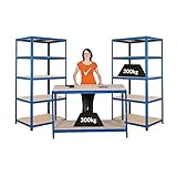 Certeo Mega Deal | Set aus 1x Werkbank (Tiefe 60 cm) und 2x Schwerlastregal (Tiefe 60 cm) | Metallregal Kellerregal Lagerregal Werkstattregal Garagenregal | Belastbar mit 1000 kg