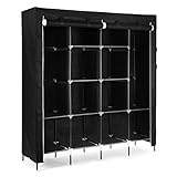 SONGMICS Kleiderschrank XXXL, Hochfüße Faltschrank Stoffschrank mit 2 Kleiderstangen 4 Taschen, 180 x 45 x 168 cm, Schwarz RYG44H