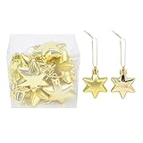 XIN NA RUI Christbaumkugeln, 12 Teile/Box hängen Herz Stern Form Ornament rot Gold Silber weihnachtskugeln Ornament Dekorationen for Home Plastik anhänger Weihnachten dekor (Color : Gold Star)