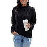 Herbst Und Winter Damen Casual Fashion Rundhals Einfarbig Strickpullover Lose Pullover Stehkragen Langarm Pullover F