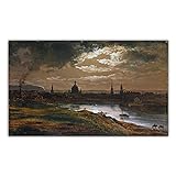 Landschaftsbilder auf leinwand,Berühmte Gemälde Johan Dahl'Dresden by Moonlight'Reproduktion Druck auf Leinwand,Leinwand Wandkunst Gemälde 60x100cm(24x40in) R