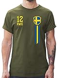 Fussball WM 2022 Fanartikel - 12. Mann Schweden Fanshirt - S - Army Grün - t Shirt schweden - L190 - Tshirt Herren und Männer T-S