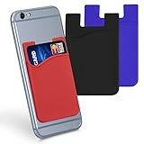 kwmobile 3X Kartenhalter Hülle für Smartphone - selbstklebend - Aufklebbare Silikon Kreditkarten Tasche Schwarz Blau Rot - Maße 8,5x5,5
