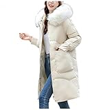 GFGHH Damen Winter Jacken Lang Warm Daunenmantel mit Kapuze Verdickt Übergangsjacke Maxi Parka Jacke Kunstpelz Langarm Steppjacke Outwear Stilvoll Leichte Steppjacke Damen Daunenjacke Damen Steppjack