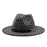 MAXJCN Damenhut, Leopardenmuster, Baumwolle, Jazz-Fedora-Hut, modische Damenkappe, flache Krempe, Panama-Gambler-Hut, Gürtelschnalle, Karnevalshut (Farbe: 3, Größe: 56–59 cm)