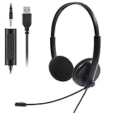 USB Headset / 3,5mm Headset mit Mikrofon, PC Headset, Computer Headset, Business Headset Noise Cancelling & Klare Stereo Sound mit Lautstärkeregler für Skype, Webinar, Call Center, Gaming, PC, Handy