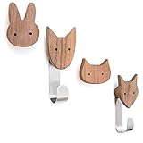 Kleiderhaken für Kinder aus Holz in Tierformen, Walnuss, Wandhaken, Garderobenhaken, Garderobe, Kinderzimmer, Tiere, Hund, Katze, Fuchs, Hase, Dek