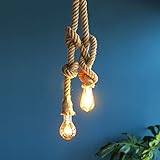 Rrzshop Vintage Hanfseil Hängelampe Pendelleuchte Deckenleuchte, Industrie Hängeleuchte Hanfseillampe Seile Lampe Leuchte Deckenlampe mit E27 Fassung (ohne Birne), für Wohnzimmer Schlafzimmer F