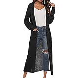 Vertvie Damen Strickjacke Langarm Cardigan Offene Lang Herbst Winter Strickmantel mit Schalkragen (Schwarz, L)