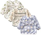 Chilsuessy Baby Wasserdicht Ärmellätzchen abwaschbar Baby Latz mit wasserdicht Langarm 3 Pack lätzchen mit auffangschale Smock Schürze für Kleinkinder, Set 9#, 1-3 J