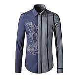 Nvshiyk Lässiges Herrenhemd mit Knöpfen Parkett gestreifte Stickerei Slim-Fit-Männer langärmliges Hemd für Partyhochzeit (Farbe : Blue, Size : 3XL)