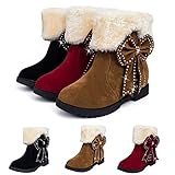 Winterstiefel Fellknäuel Bowknot Warme kurze Stiefel für Damen Mädchen Plüsch Gefüttert Schneestiefel Schlupfstiefel Schöne Stiefelette Winterschuhe Mode Weihnachtsschleife D