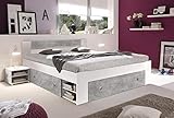möbelando Bett Bettgestell Ehebett Bettanlage Kojenbett Robina I Beton/Weiß