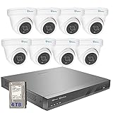 Gurdfran 4K/8MP 16CH PoE Überwachungskamera Set, 16CH 4K 4TB HDD NVR und 8X 8MP Dome PoE IP Kameras, H.265 Videoüberwachung für Aussen Innen, IR Nachtsicht, 24/7 Aufnahme mit Audio, IP66 W