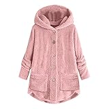 Teddyfleece Jacke Damen Winter, Damen mit Kapuze Teddy Fleecejacke Warme Damenmantel Kapuzenjacke Winter Warm Mantel Casual Reißverschluss Hoodie Plüschjacke Farbblock Patchwork Comfy B