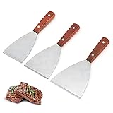 3 Stücke BBQ Spatel,BBQ Griddle Spatel Grillspachtel/Grillwender aus Edelstahl,Pfannenwender Spachtel mit Holzgriffen Edelstahl Mehrzweck Teppanyaki Spatel für Teppanyaki Grills,Steak