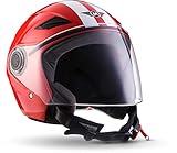 MOTO Helmets® U52 „Racing Red“ · Jet-Helm · Motorrad-Helm Roller-Helm Scooter-Helm Bobber Mofa-Helm Chopper Retro Cruiser Vintage Pilot Biker Helmet · ECE Visier Schnellverschluss Tasche L (59-60cm)