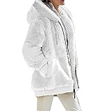 Yokbeer Damen Mantel Plüschjacke Frau Langarm Wintermantel Warm Cardigan Strickjacke Jacke Kapuzenjacke mit Taschen Winterjacke Outwear (Color : White, Size : M)