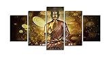 DFJDF Modulare Vlies Leinwandbild 5 Teilig Wandbild Bilder Goldener Buddha XXL Moderne Wohnzimmer Wanddekoration Modern Wohnk