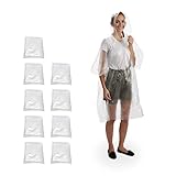 Relaxdays Regenponcho 10er Set, Überzug mit Kapuze, Einweg Regencape für Erwachsene, Unisex Regenschutz, PE, transparent, 10