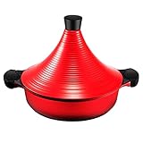 Hakan Tajine Topf zum Kochen Ø 28cm, für 3-5 Personen Grau Rot | Tajin für Induktion und alle Herdarten geeignet | Kochtopf aus Rostfreier Edelstahl und Keramik | Marokkanische Tagine als Schmortop