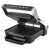 MAXXMEE Kontakt-Grill XL mit 6 Grill Programmen | Touch-Display mit LED Farb Countdown, mit abnehmbaren Grillplatten und Fettauffangschale | Antihaftbeschichtung [29,2cm x 23cm / 2000 Watt]