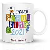 Kaffeebecher24 - Geschenk zur Einschulung Junge und Mädchen - Personalisiert mit Name - Spülmaschinenfest - Geschenke Einschulung - Schulkind Tasse (Neutral)