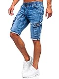 BOLF Herren Kurze Jeanshose Shorts Bermudas Jeans Short Kurze Hose Cargo Cargohose Destroyed Used Denim Stretch Freizeithose HY909 Dunkelblau M [7G7]