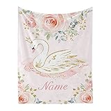 Personalisierte Überwurfdecke mit Namen, personalisierbar, rosa goldener Schwan, Babydecke für Jungen oder Mädchen, Babyparty, Geschenk, 76,2 x 101,6