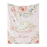 Personalisierte Überwurfdecke mit Namen, personalisierbar, rosa goldener Schwan, Babydecke für Jungen oder Mädchen, Babyparty, Geschenk, 76,2 x 101,6