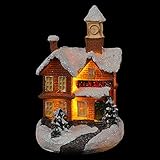 EXCEART Weihnachtshaus mit LED Licht Schloss Winterhaus Weihnachtsdorf Schneedach Beleuchtetes Haus Deko Weihnachtsstadt Winter Village Puppenhaus Weihnachtsbeleuchtung Tischdek