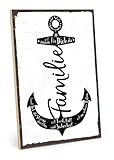 Holzschild mit Spruch – Familie Anker – im Vintage-Look mit Zitat als Geschenk und Dekoration zum Thema Zuhause und Geborg