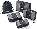 Extrem strapazierfähiges Packtaschen-Set | ideal für Koffer und Rucksack Schwarz, Set (S,2xM,L + Stringbag)