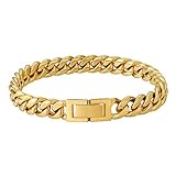 AYOUYA KRKC&CO 8/12mm Cuban Link Armband, Panzerkette Edelstahl Armband 18K Gold Vergoldet, Hip Hop Gliederarmband Nickelfrei für Männer Herren Damen Jungen(8mm-18K Gold, 17,8cm)