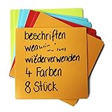 chiliblue Sticky Notes – 8 wiederbeschreibbare Haftnotizen in 4 Farben – selbstklebende Notizzettel aus Kunststoff – wiederverwendbar auf vielen Ob