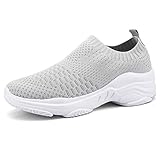 Hsyooes Walkingschuhe Damen Sneakers Bequem Laufschuhe Leichte Turnschuhe Fußgewölbe Wedges Sportschuhe Mode Straßenlaufschuhe Fitness Atmungsaktiv Freizeitschuhe Grau-A 42EU