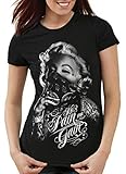 style3 Marilyn Tattoo 'No Pain' Damen T-Shirt Rock Monroe Tattoed Biker usa, Größe:M