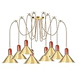 DMNSDD Moderne Gold Pendelleuchten, verstellbare Schnur DIY Deckenspinne Lampe, Kupferschirm Holz Kronleuchter Industrielle Hängebeleuchtung,8 lig